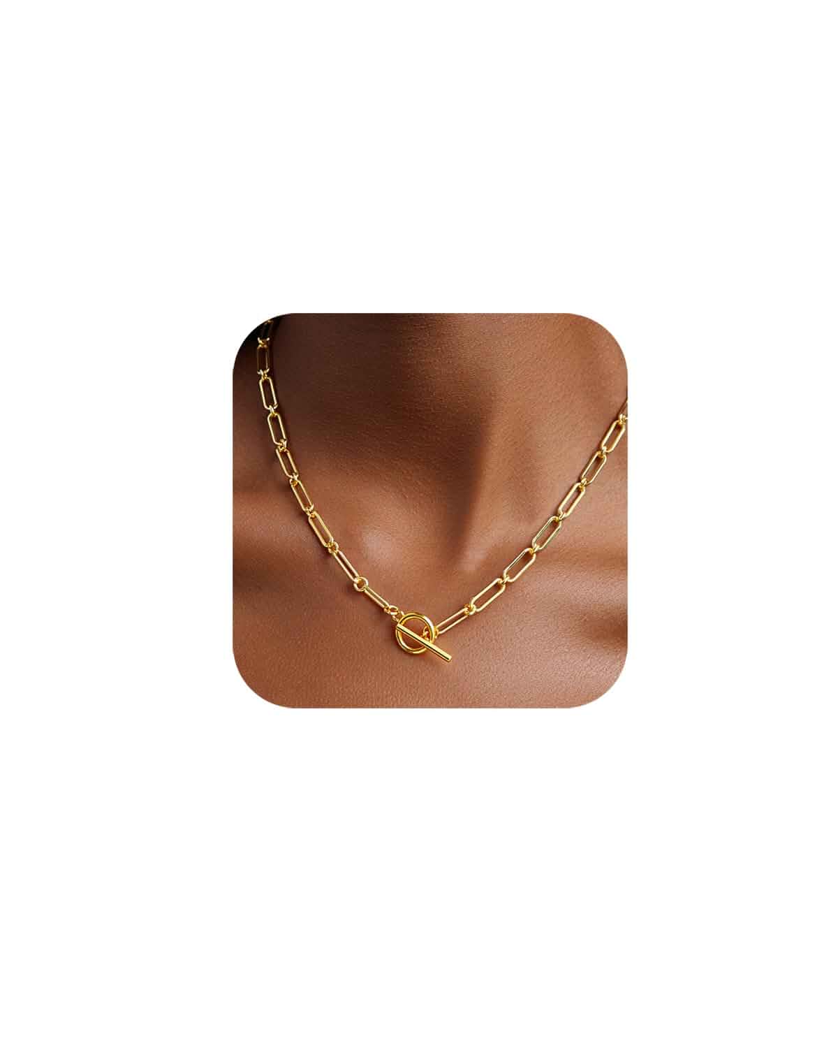 Link Gold Chain 14K Gold Plated Trendy Rope Paperclip Thick Chain Necklace Minimalist Layered Gold Chain Choker Necklaces for Women