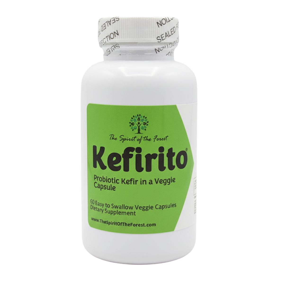 Pure Kefir Probiotic Supplement 50 Billion CFU - Kefirito 7 Strains Kefiran 60 Capsules - Probiotics for Women and Men - Digestive Enzymes Supports Akkermansia 1 Month Supply The Spirit of The Forest