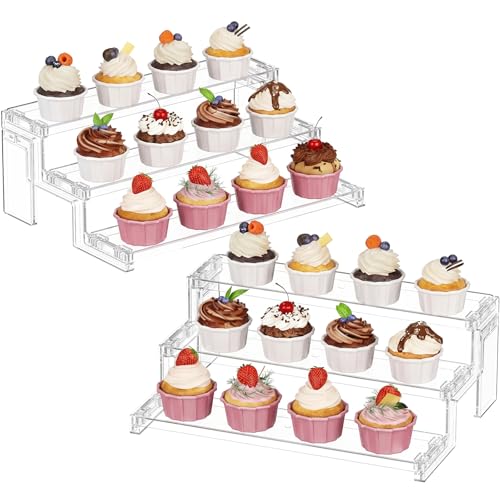 Lifewit Expositor Perfumes, Transparente Expositor Metacrilato, Podios de Exhibición para Figuras, Cupcakes, Buffets, Postres, Esmalte de Uñas, Especias, Cosméticos, 3 Niveles, 2 Paquetes, 30 cm
