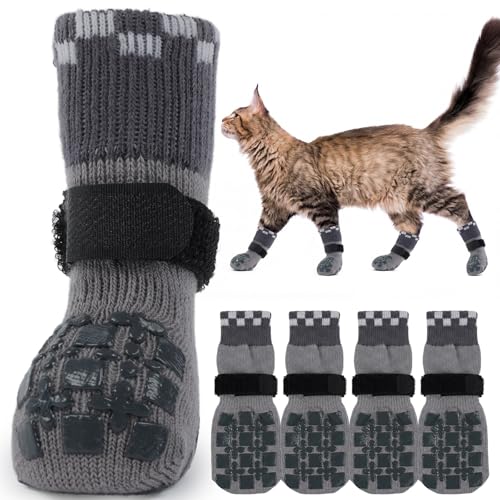 Image of ROZKITCH 2 Pairs Small Dog Socks, Soft Paw Protectors Dog Stop Licking Paws Anti Slip Socks Bandages for Paws Winter Warm Paw Covers to Stop Licking Pomeranian, Miniature Dachshund, Maltese Grey S
