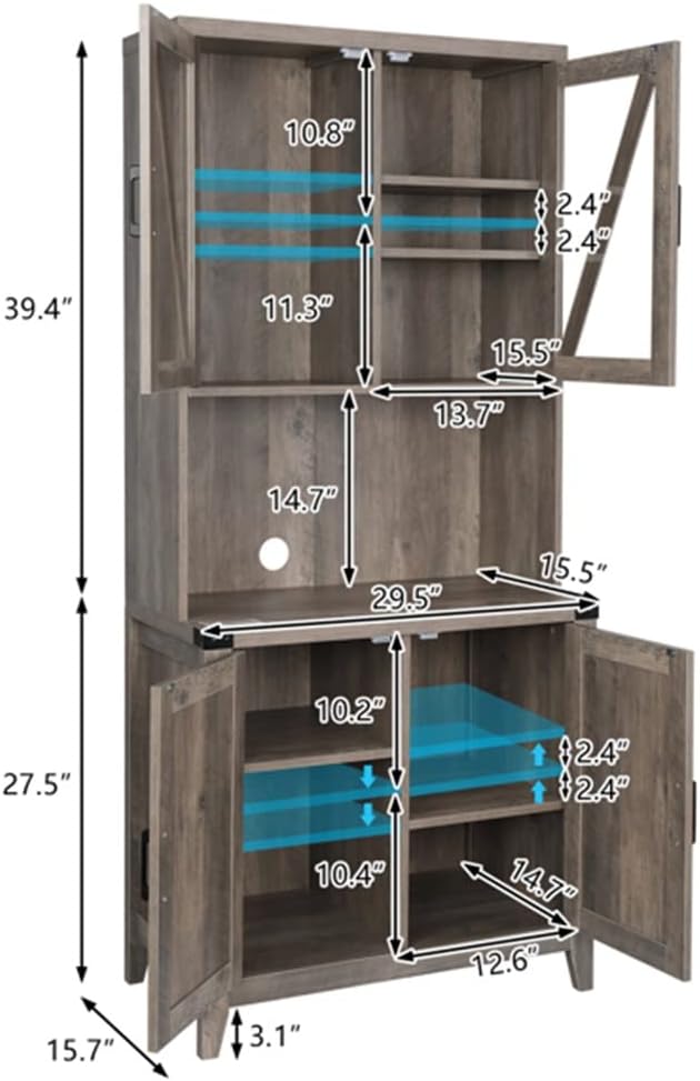 Tall Cabinet with 4 Doors with 8 Characters, Wine Glass Rack, 3 Internal Baffles, Adjustable Density Board Sideboard (D As Shown)