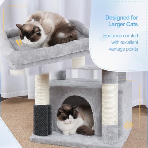 Image of Hey-brother Cat Tree Tower, Scratching Posts with Extra Large Platform, Specious Condo, 2 Cozy Hammocks, Self-Grooming Brush for Indoor Adult Cats, Maine Coon 51.1 inches, Light Gray MPJ070W