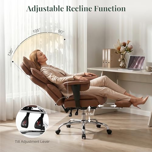 Image of Big and Tall Ergonomic Office Chair,400 LBS,High Back Reclining PU Leather Gaming Chair with Footrest, Adjustable Armrests, Lumbar Support, Executive Desk Chair for Home Office, Brown