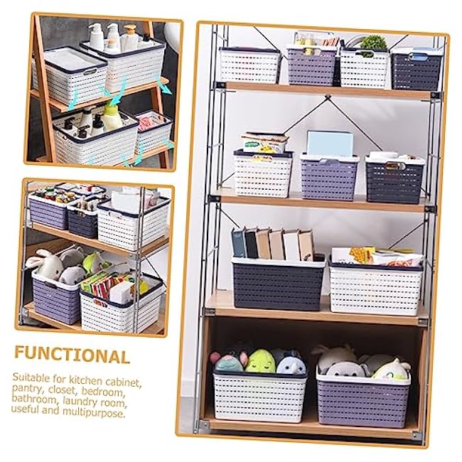 2 pcs Small Plastic Storage Basket with Hollow Cutout Handles Ventilated Organizer for Kitchen Pantry Bathroom Bedroom Lightweight and Portable Desktop Storage Bins