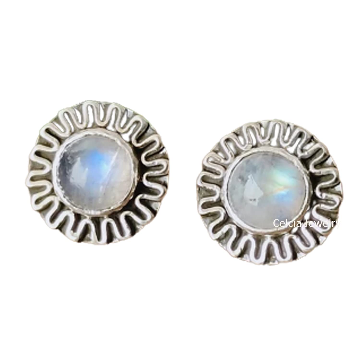 Orecchini a bottone in argento sterling 925 genuini per le donne, pietra preziosa di guarigione naturale di pietra di luna arcobaleno Bellissimi regali artigianali di pietra di nascita di giugno