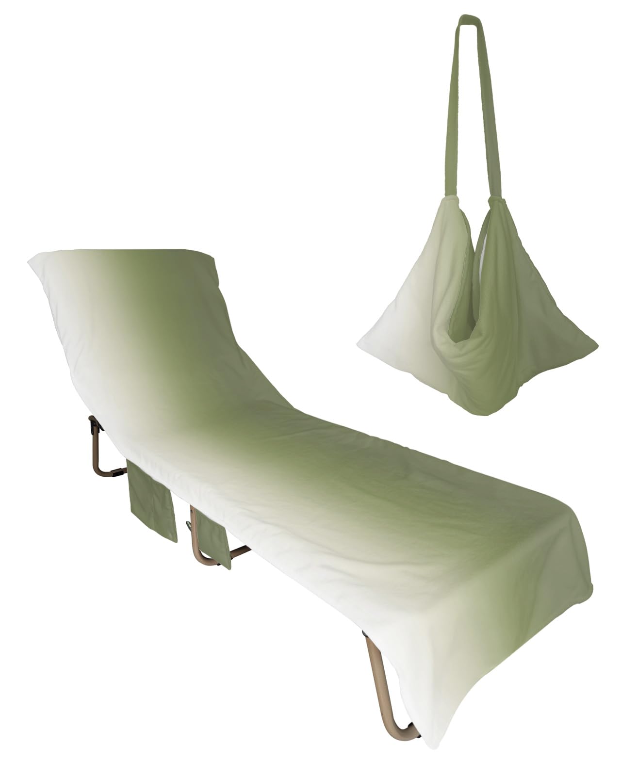 Sage Green Ombre Beach Lounge Chair Towel Cover, Soft Chaise Lounge Towel with Side Pockets Patio Pool Chairs Cover for Beach/Pool Sunbathing 29x85 Farmhouse Sage Green Ombre