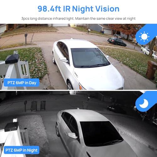 Image of 6MP IP PoE PTZ Camera Outdoor with Pan /Tilt 3X Optical Zoom,2.8-8mm Motorized Lens,98ft IR Night Vision, Built-in Mic, Human /Vehicle Detection,IP66&IK10, Blue Iris, NDAA Compliant Dome Mini PTZ Camera