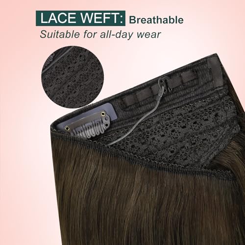 Image of Easyouth Wire Hair Extensions Brown Human Hair Wire Extensions Medium Brown Human Hair Fish Line Extension 80g 18 Inch Invisible Wire Hair Extension Easy to Put on