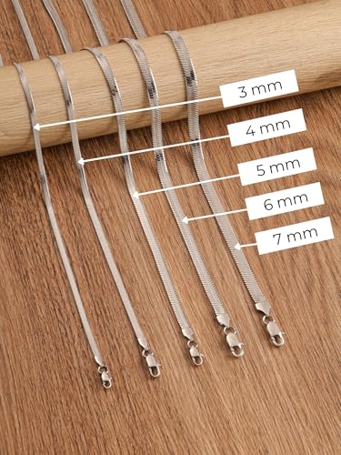 HAQUIL Flexible Stainless Steel Herringbone Snake Chain Necklace, Jewelry Gift for Men and Women 16/18/20/22/24/26/28/30' 3/4/5/6/7mm3