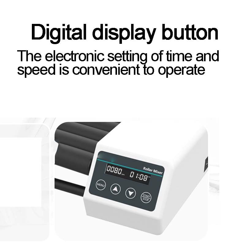 Miscelatore a rulli da laboratorio, miscelatore digitale a 6 tubi con motore brushless, velocità regolabile 20-80 giri/min e timer 24 ore per liquidi viscosi e sospensioni