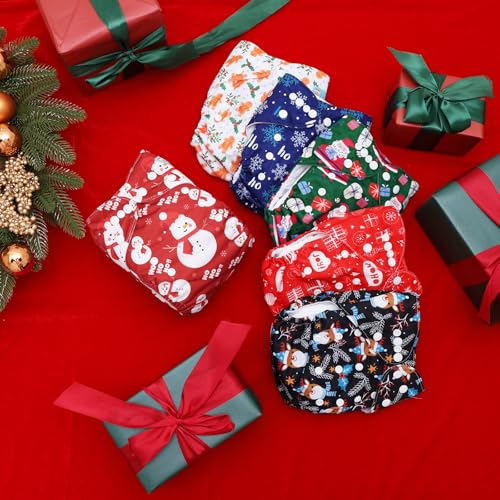 Image of ALVABABY Christmas Baby Cloth Diaper 6 Pack with 12 Inserts One Size Cloth Diaper Covers Adjustable Washable Reusable for Baby Girls and Boys