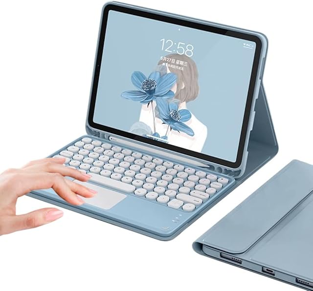 Keyboard Case for iPad Pro 11 2022/2021/2020-Touchpad Detachable Keyboard with Pencil Holder -Slim Leather Folio Smart Cover for iPad Pro 11 inch 3rd/2nd Generation, Sky Blue