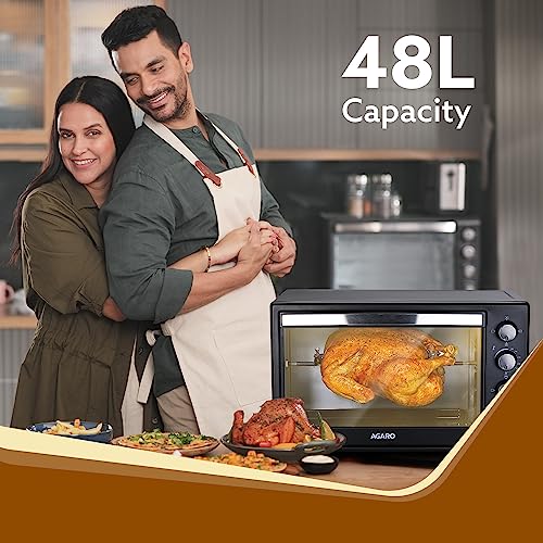 Image of AGARO Marvel 48 Liters Oven Toaster Griller (Black) & AGARO Grand 1000 Watts Hand Blender With Chopper, Jar & Whisker, 2 Variable Speed Modes & Speed Regulator, Blades(Black), 400mmx60mm (33635)