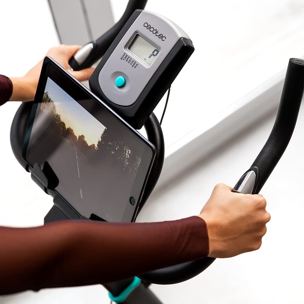Cecotec Bicicletta Indoor, Resistenza Manuale, Manubrio e Sella Sport, Schermo LCD, Sensore di Frequenza Cardiaca e Calapies