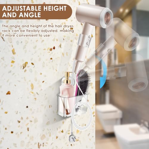US 2Pcs Hair Dryer Holder Adjustable Suction Cup Blow Dryer Organizer Wall Mounted Hair Dryer Hanger Hands Hair Dryer Storage Rack Hairdryer Stand with Storage Grid for Hair Dryer(2,transparent color)