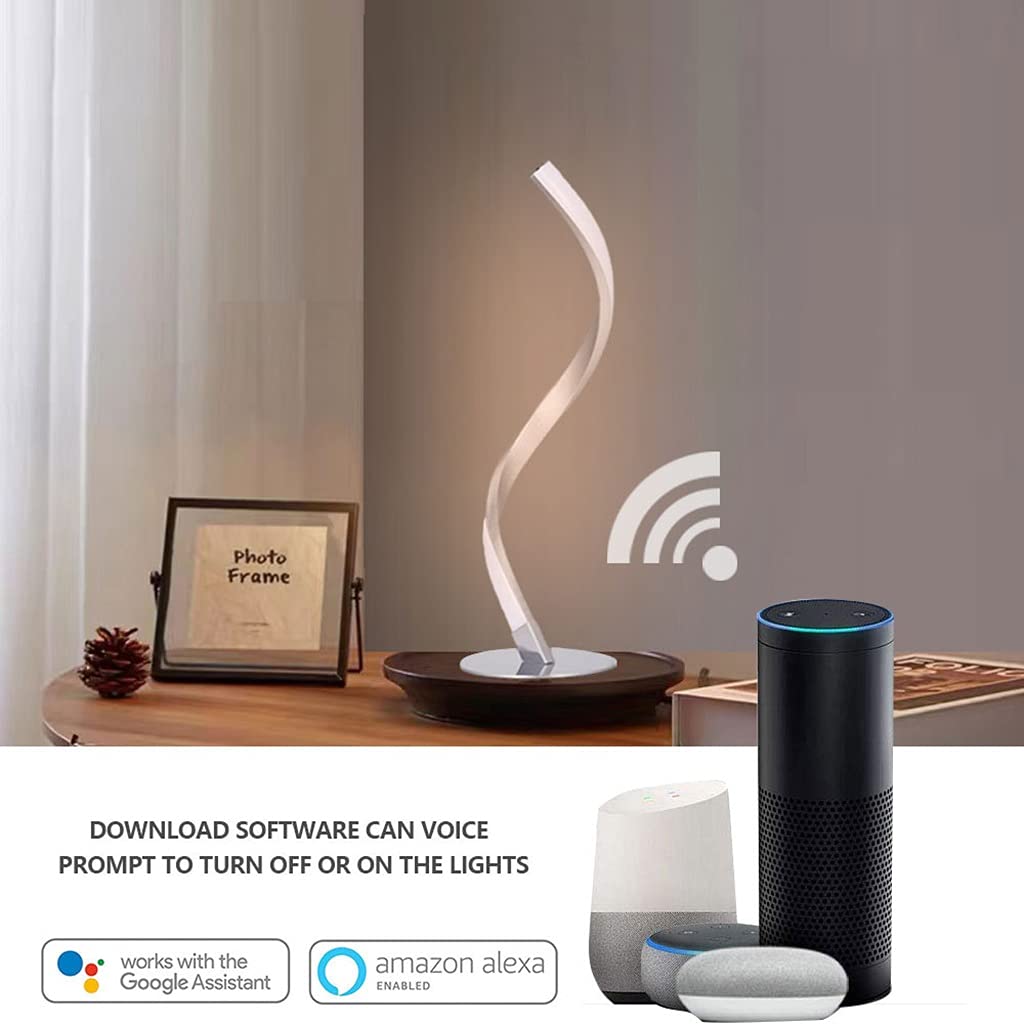 Lampada da Tavolo a LED a Spirale con Sincronizzazione Musica, Luce da Tavolo RGB Intelligente, Controllo Vocale e APP, Lavora con Alexa, Google Home, per Giochi, PC, TV, Camera ( Color : Silver )
