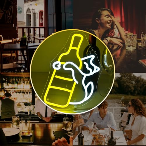 Image of Cat Neon Sign Dimmable Wine Bottle LED Wall Light Gift for Bar Decoration