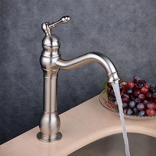 Antique Brass Basin Faucet Deck Mounted Bathroom Faucet Single Handle Hot Cold Mixer Tap Sink Tap(Brushed Nickel)