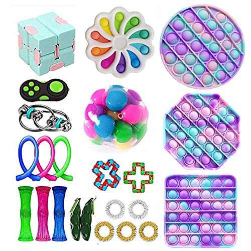Cheap Pack Push Pop Sensory Toy Set Kids Adults Stress Relief Anti-Anxiety ADHD Autism Bundle Decompression Toy (23PCS Set D)