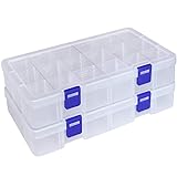 DUOFIRE Plastic Organizer Container Storage Box Adjustable Divider Removable Grid Compartment for Jewelry Beads Earring Tool Fishing Hook Small Accessories(18 grids, White X 2) White 18Grid-2pcs