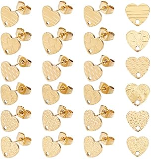 UNICRAFTALE 24pcs 6 Styles Heart Shape Stud Earrings Stainless Steel Earring with Ear Nuts Golden Heart Ear Studs for Jewelry Making DIY, Pin 0.8mm