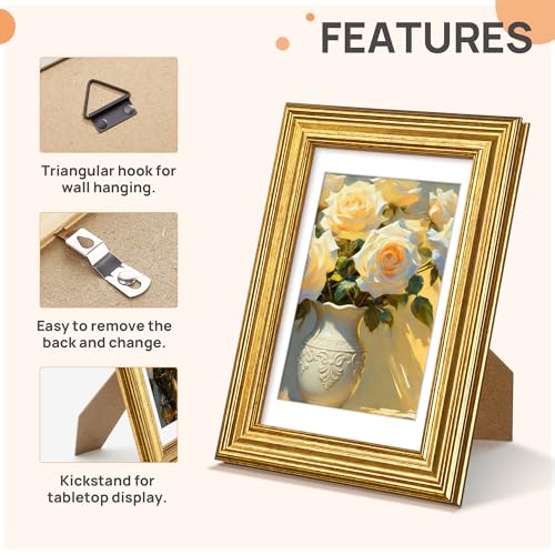 Image of upsimples 4x6 Picture Frame, Vintage Frames Decor, 1Pack Gold
