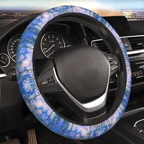 FJyuanqi Water Lilies Artistry Steering Wheel Cover Universal Car Interior Accessories for Women Men 15 Inch Anti Slip Breathable Odorless Neoprene Decor Car SUV Sedan Vans Truck Protector Cover