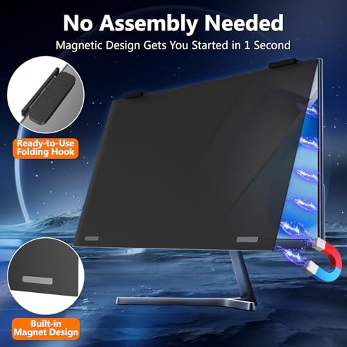 Image of Magnetic Computer Privacy Screen Filter 27 Inch for Frameless Monitor Thin Bezel 16:9 Widescreen, Hanging Removable Anti Glare Blue Light Privacy Filter Protector Eye Care