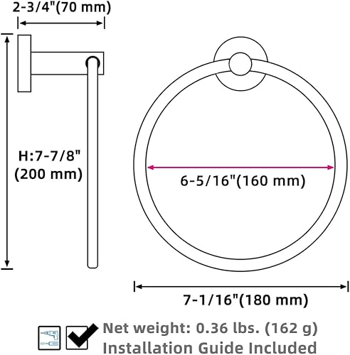 Miniatura 9 de APLusee Toallero de baño de níquel cepillado, soporte de toalla de mano de acero inoxidable 304 para baño y cocina, colgador giratorio redondo
