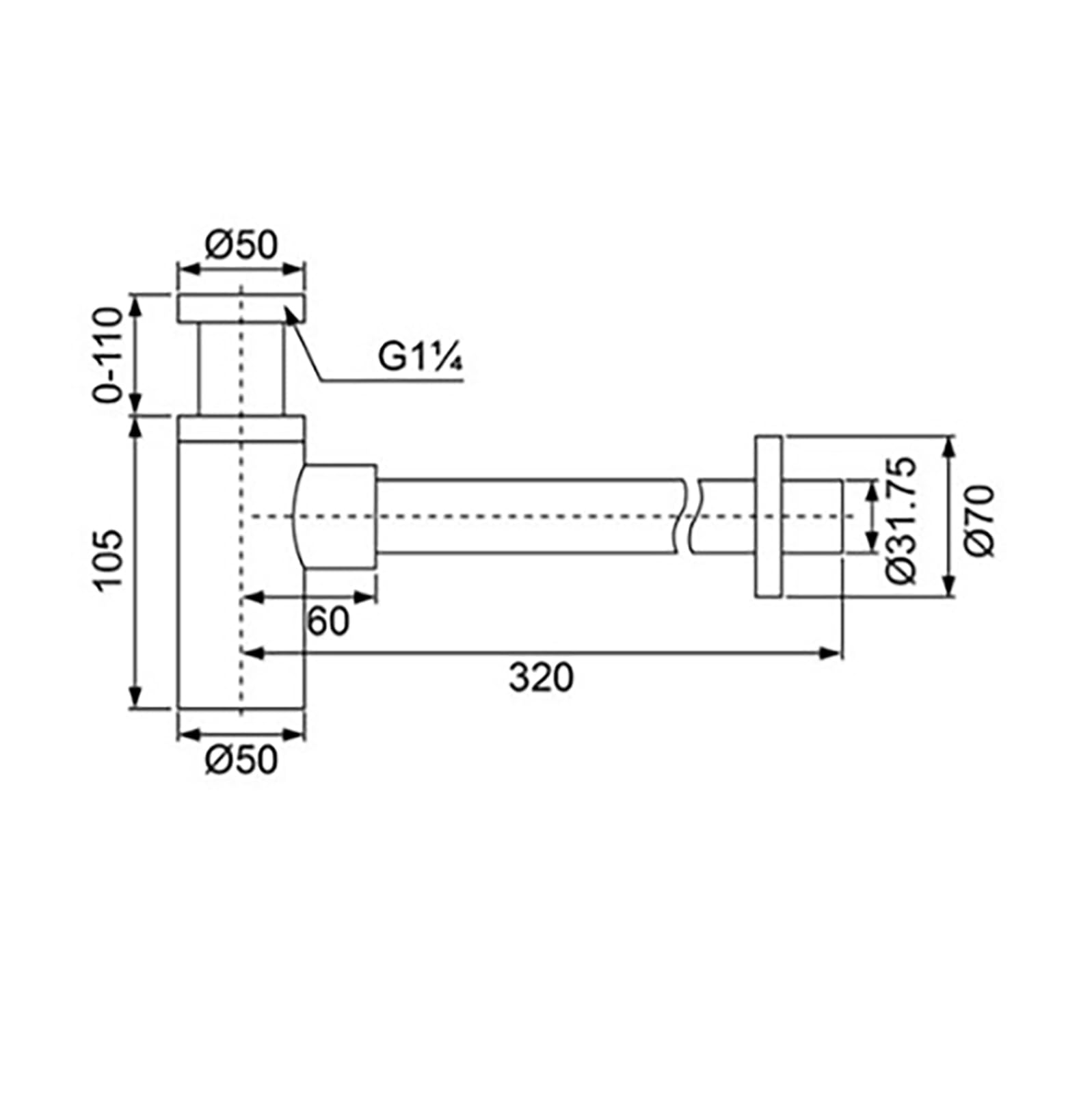 Siphon d'évier réglable de 3,2 cm avec bonde pop-up et trop-plein – Siphon de bouteille de plomberie efficace pour une installation facile et une solution de drainage optimale