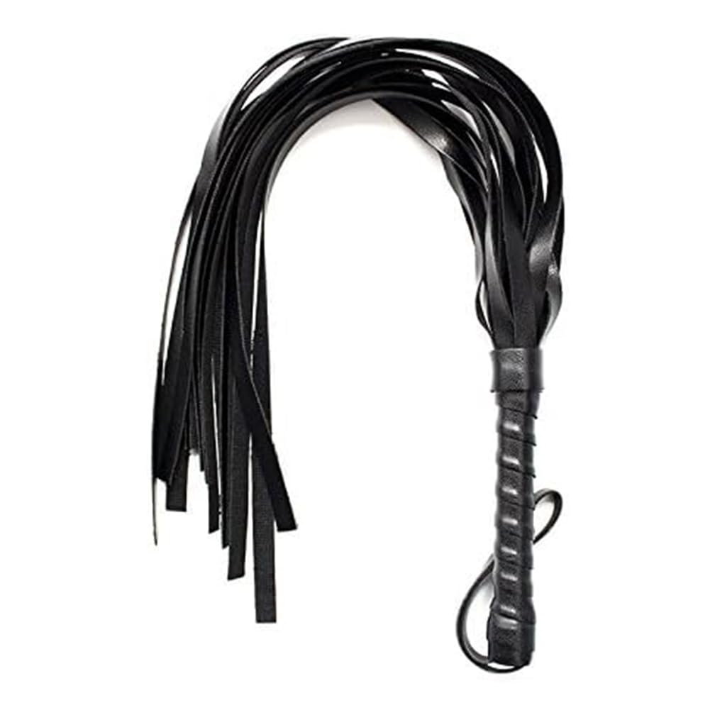 2 piezas de accesorios de juego de rol de cuero PU negro para fiestas, látigo y máscara de zorro