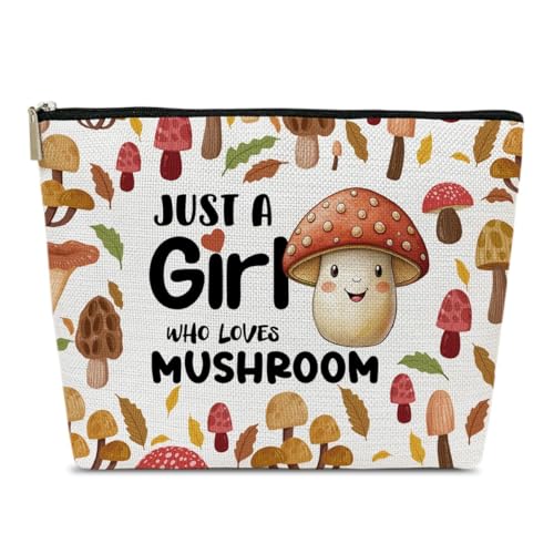 Ythuil Mushroom Makeup Bags, Fungi Cosmetic Bag for Purse, Gifts for Women, Daughter, Teen Girl, Best Friend, Besties, Women Stuff, Just A Girl Who Loves Mushroom