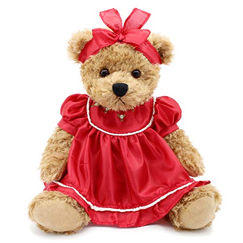 Oitscute Small Baby Teddy Bear with Cloth Cute Stuffed Animal Soft Plush Toy 10' (Red lace Dress)