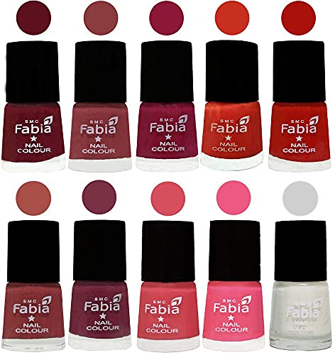 Image of SMC Fabia ALL IN ONE (PACK OF 10), Long Lasting Glossy Nail Polish, 6 ml Each, All Vibrant Colours,02453