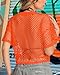 Women's Mesh Top Fishnet T Shirts Sheer Loose Short Sleeve See Through Crop Tops(Bright Orange,M)