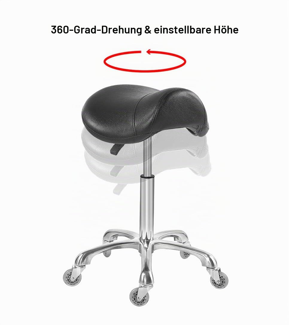 Sattelhocker Stuhl für Massage Klinik Spa Salon Höhenverstellbar mit Rollen (Schwarz)