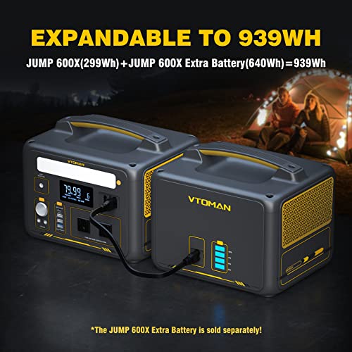 VTOMAN Jump 600X Portable Power Station with 110W Solar Panel, 600W/299Wh LiFePO4 Battery Solar Generator with 600W Constant-Power, PD 60W Type-C, Capacity Expandable 939Wh for Camping, Home Backup