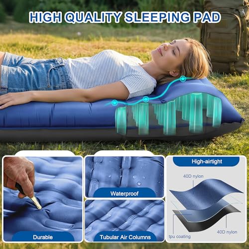 Image of Camping Sleeping Pad 5.5 inch Thick with Pillow & Built-in Foot Pump