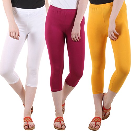 Image of DIAZ Women's Super Combed Cotton Elastane Stretch Slim Fit Printed Capri -Pack of 3