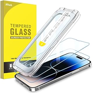 JETech One Touch Install Screen Protector for iPhone 14 Pro Max 6.7-Inch, Full Coverage Tempered Glass Film, Auto Alignment Tool Kit, HD Clear, 2-Pack