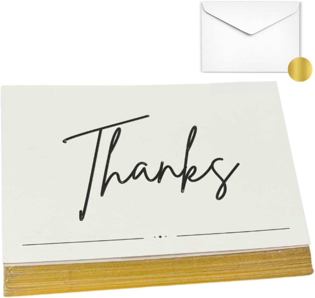 Thank You Cards with Gold Foil Edge, 30 Pack, 5x3.5 Inches - White Cards with Envelopes and Sealing Stickers, Unisex, Wedding Thank You Notes Baby Shower Bridal Shower Small Business Graduation