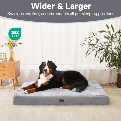 OhGeni Orthopedic Waterproof & Machine Washable Dog Bed for Extra Large Pets, Wider & Larger Size, 25D Egg Crate Foam, Non-Slip Bottom & Removable Cover, Invisible Zipper, 54 Inches(Gray)