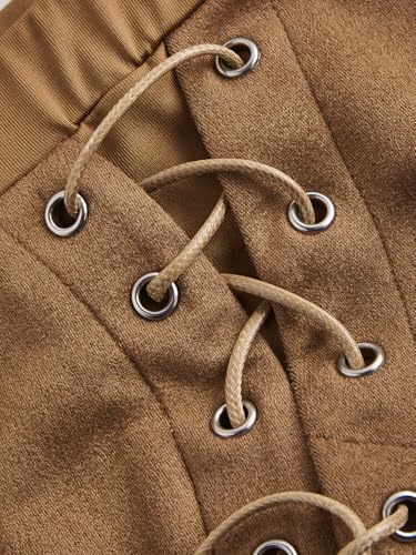 SHENHE Women's Western Boho Lace Up High Waisted Asymmetrical Flowy High Low Cowgirl Long Skirt4