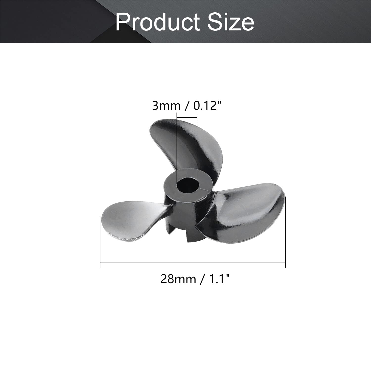 Fielect 3 Blades Propeller for Ship Model Rc Boat Propeller Black Plastic Rc Boat Forward Propeller, 28mm Diameter, 3mm Hole Dia