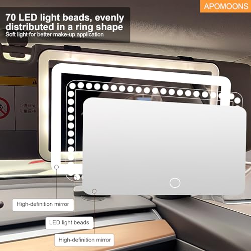 Image of LED Vanity Mirror With 3 Light Modes Dimmable Touch Control Makeup Mirror USB Charging Portable Travel Car Interior Accessory