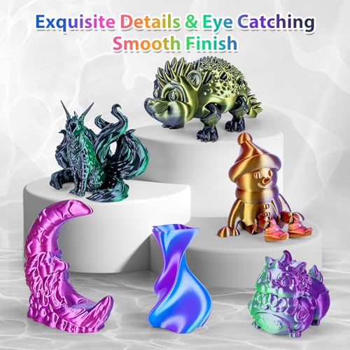 Image of Silk PLA Filament 1.75mm Bundle, Shiny Metallic Multi-Color 3D Printer Filament 10-Pack (250g /Spool, 2.5kg Total), High Gloss & Smooth Finish for Articulated Dragon Toys, 3D Art Crafts & Gifts