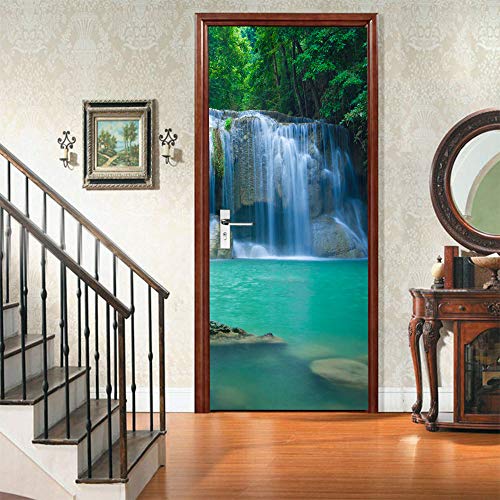 Sticker mural porte 3D cascade vinyle trompe l'oeil 73x205cm