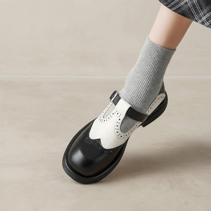U-lite Mary Jane Oxfords for Women,Wingtip Brogue,T-Strap Soft Leather Retro Loafer Shoes, Low Heels Round Toe Dressy Business Office Shoes with Buckle - Image 2