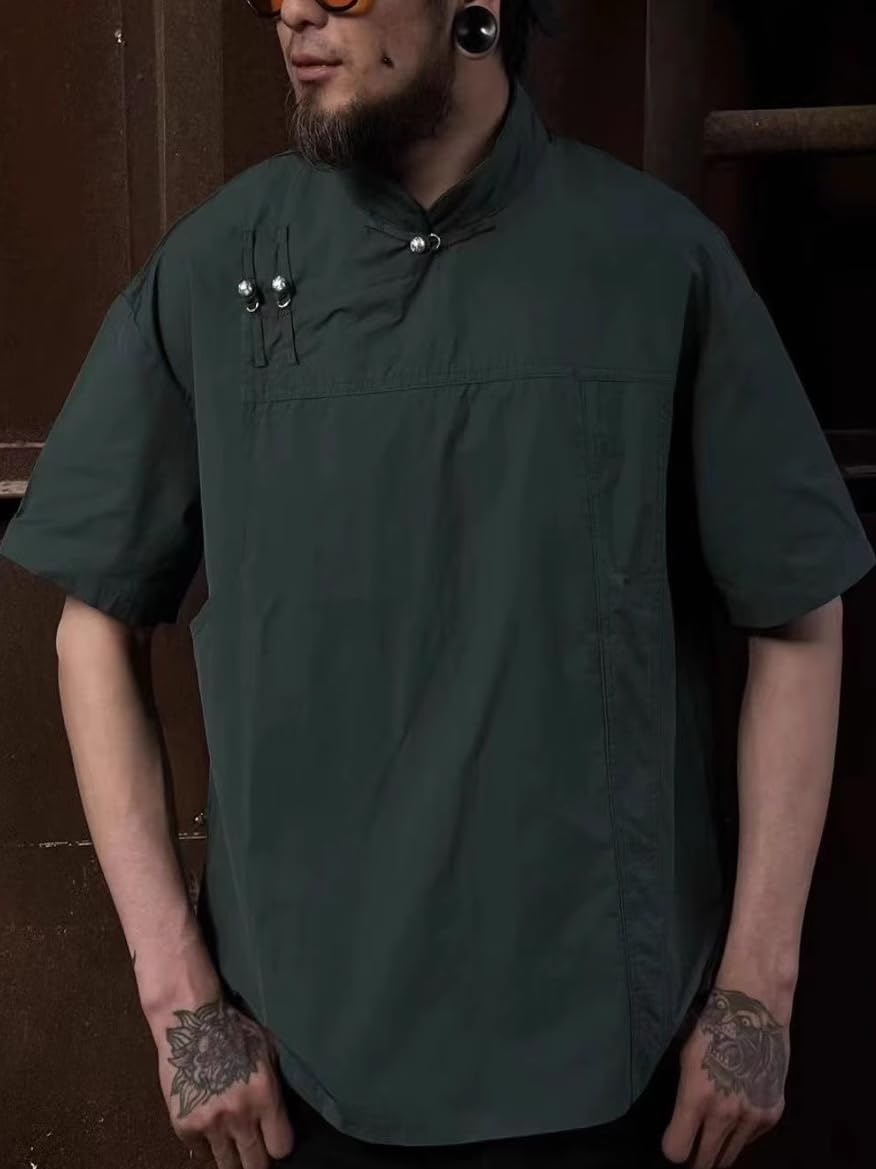 GUOYUXIAO Männer-Chino-Linon-Sieben-Minuten-Arm-Hemd, Sommer-Zen-Stil.