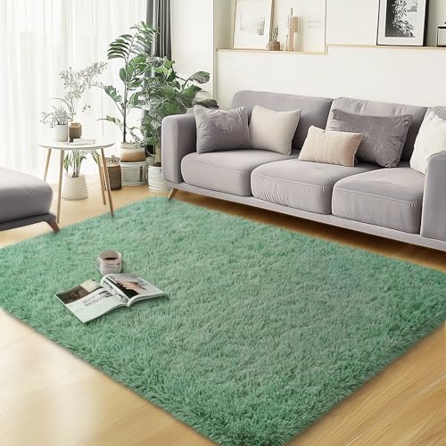 qulint 3x5 Area Rug for Bedroom, Fluffy Sage Green Rug for Living Room